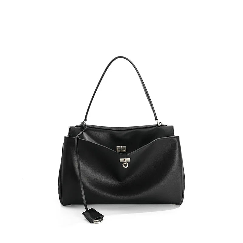 Large Capacity Women's Leather Handbag High-End Single Shoulder Crossbody Tote for Commuting