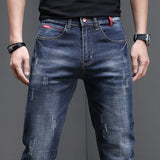 Embroidered Jeans Men's Autumn Winter New Korean Fashion Slim Little Feet Trousers Stretch Vintage Street Denim Trousers Male