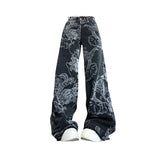 Y2K Dragon Print Baggy High-Waist Denim Jeans for Women