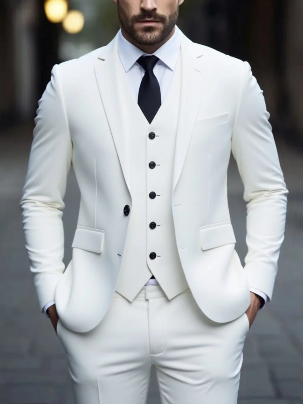 Men’s Classic Three-Piece White Business Suit