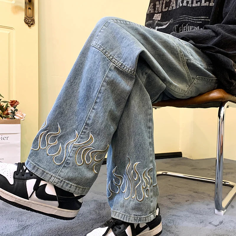 Y2K Flame Print Baggy Jeans