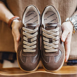 Maden Classic Brown Spliced German Trainer Shoes Flat Low-top Sneakers for Men's Spring and Autumn Casual Lace-up Sporty Shoes