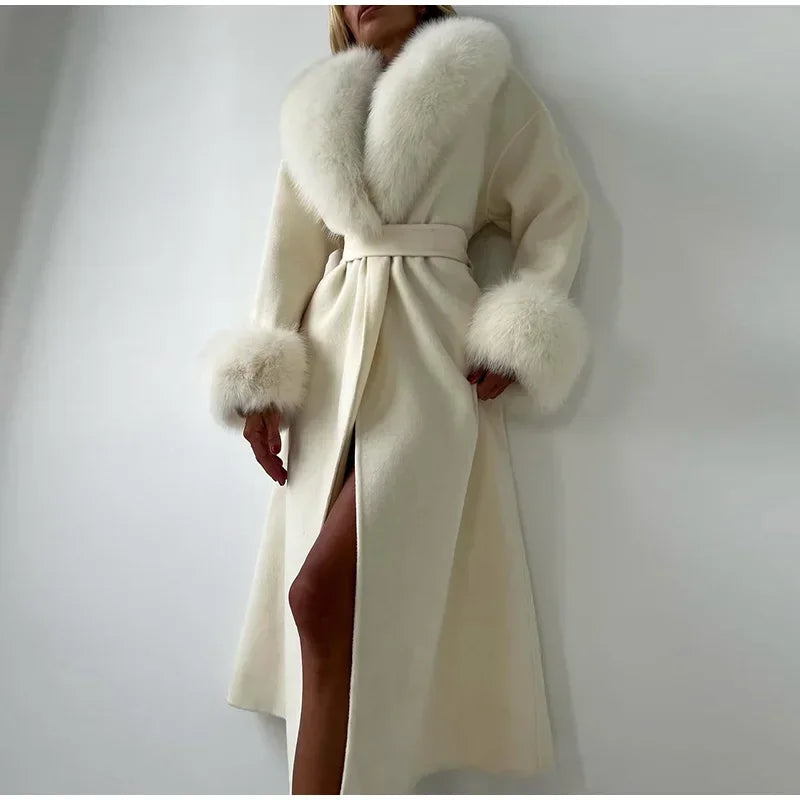 Faux Fur Patchwork Woolen Overcoat