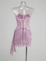 Strapless Lace Mini Dress – Elegant Sheer Patchwork Slim Fit Evening Dress
