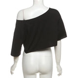KSylCue Letter Print Off-Shoulder Crop Top