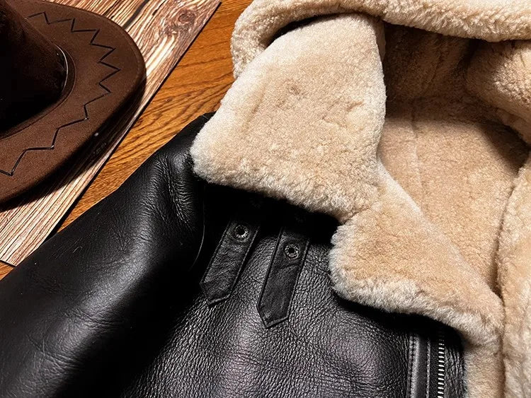 CC Shop Best.Mens High Quality 100% Natural Fur Jacket.Classic B3 Winter Warm Thick Leather Coat.100% Sheepskin with Wool.
