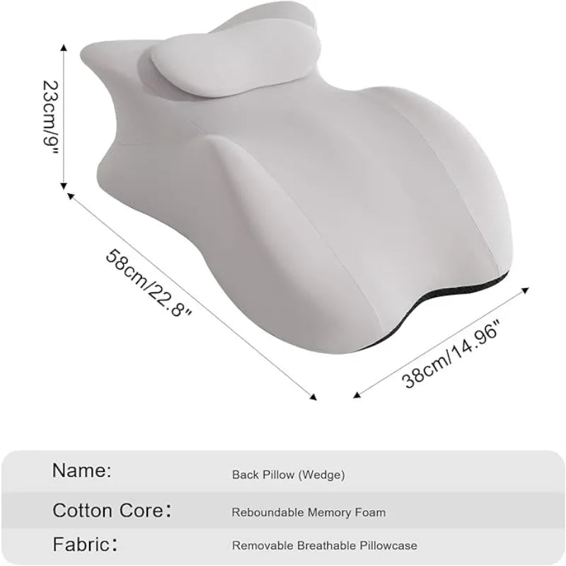 Adjustable Headrest Reading Pillow for Bed Adults - Memory Foam Back Support Wedge for Acid Reflux, Snoring & Legs