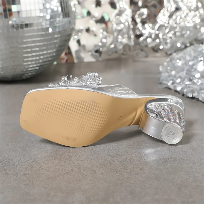 Women’s Clear Crystal Ball Heel Slide Sandals