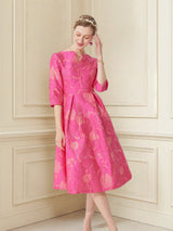 Women's Rose Jacquard V-Neck A-Line Party Dress