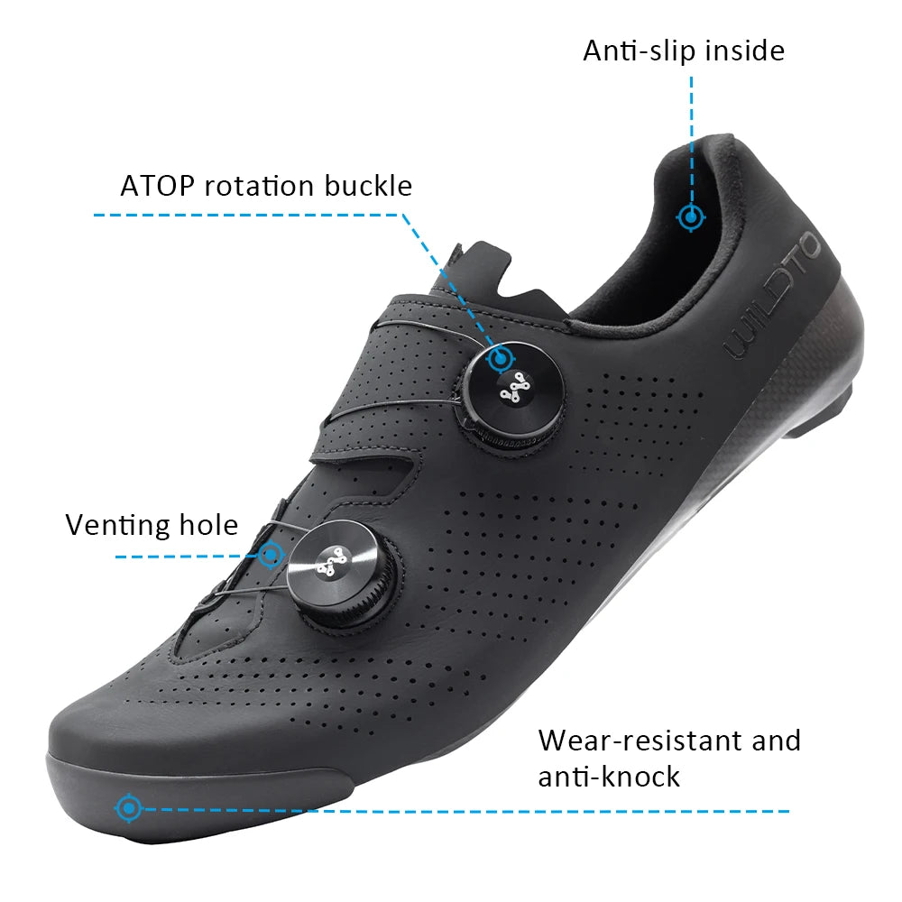 WILDTO Carbon Fiber Sole Cycling Shoes Hardness10 Wear Resistant Road Riding Sneakers Mens Thermoplastic Adjustable Bicyle Shoes