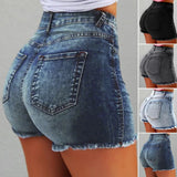 Women's High Waist Distressed Denim Shorts | Retro Slim Fit