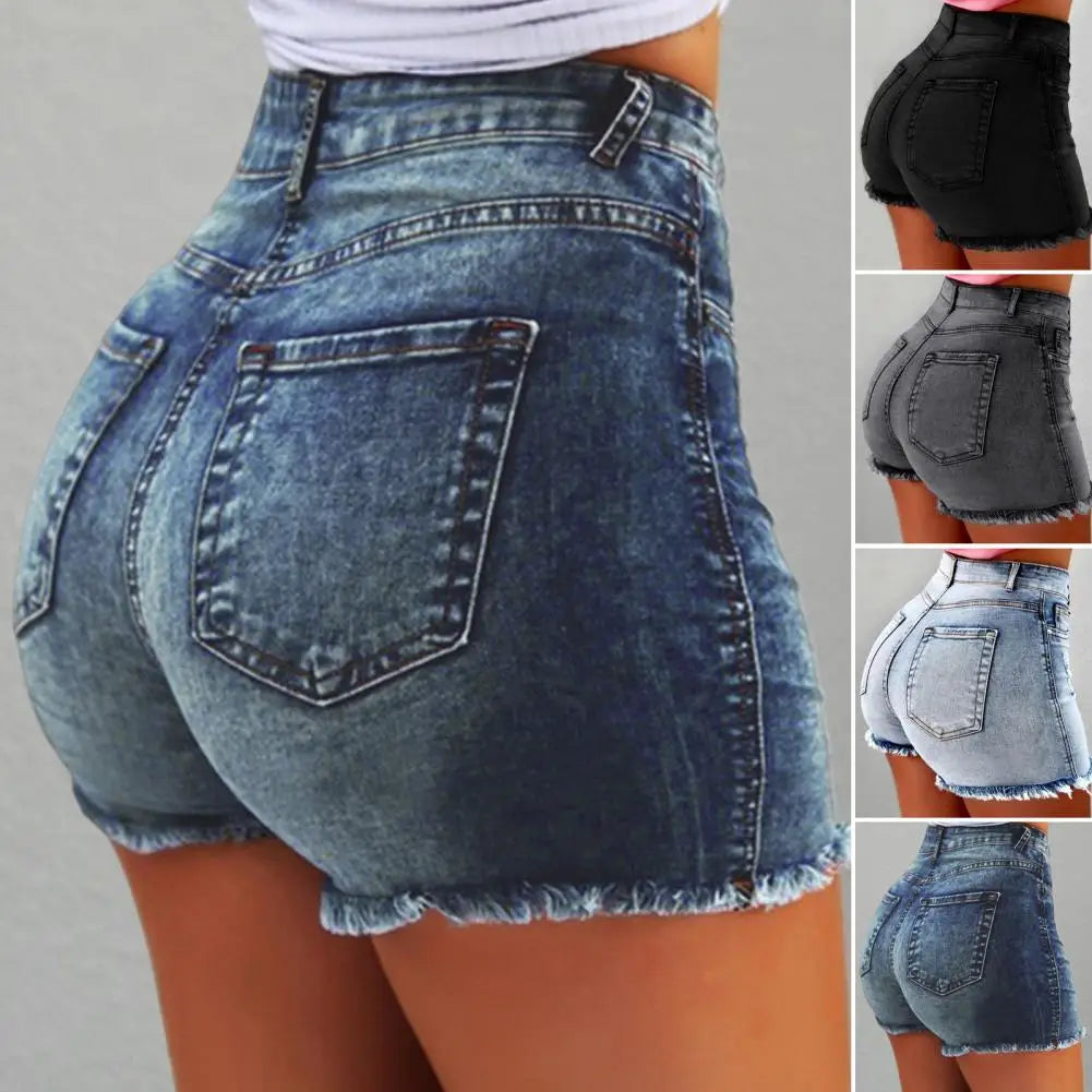 Women's High Waist Distressed Denim Shorts | Retro Slim Fit