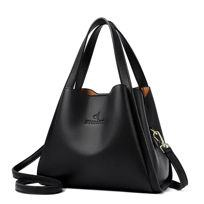 Genuine Brand Sturdy Durable Soft Leather Top-handle Bags Female Handbags Women 3 Layer Shoulder Crossbody Totes Messenger Bag