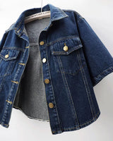 Vintage USA-Made Cropped Denim Jacket – Summer Short Sleeve Jean Top