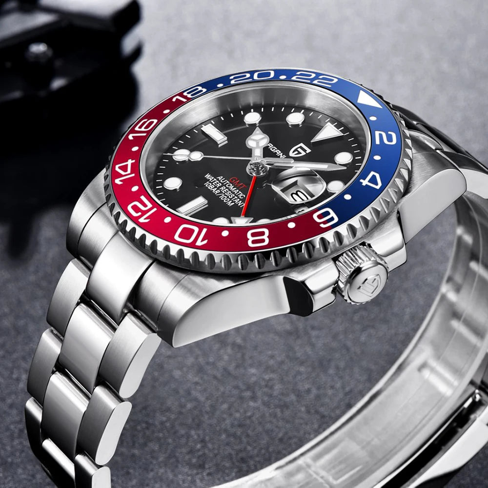 PAGANI DESIGN 40mm Automatic GMT Wristwatch Stainless Steel Waterproof Men Watch Top Brand Mechanical sports Watches Men PD-1662