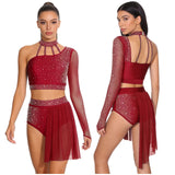Women's 2-Piece Rhinestone Dance Crop Top & Shorts Set