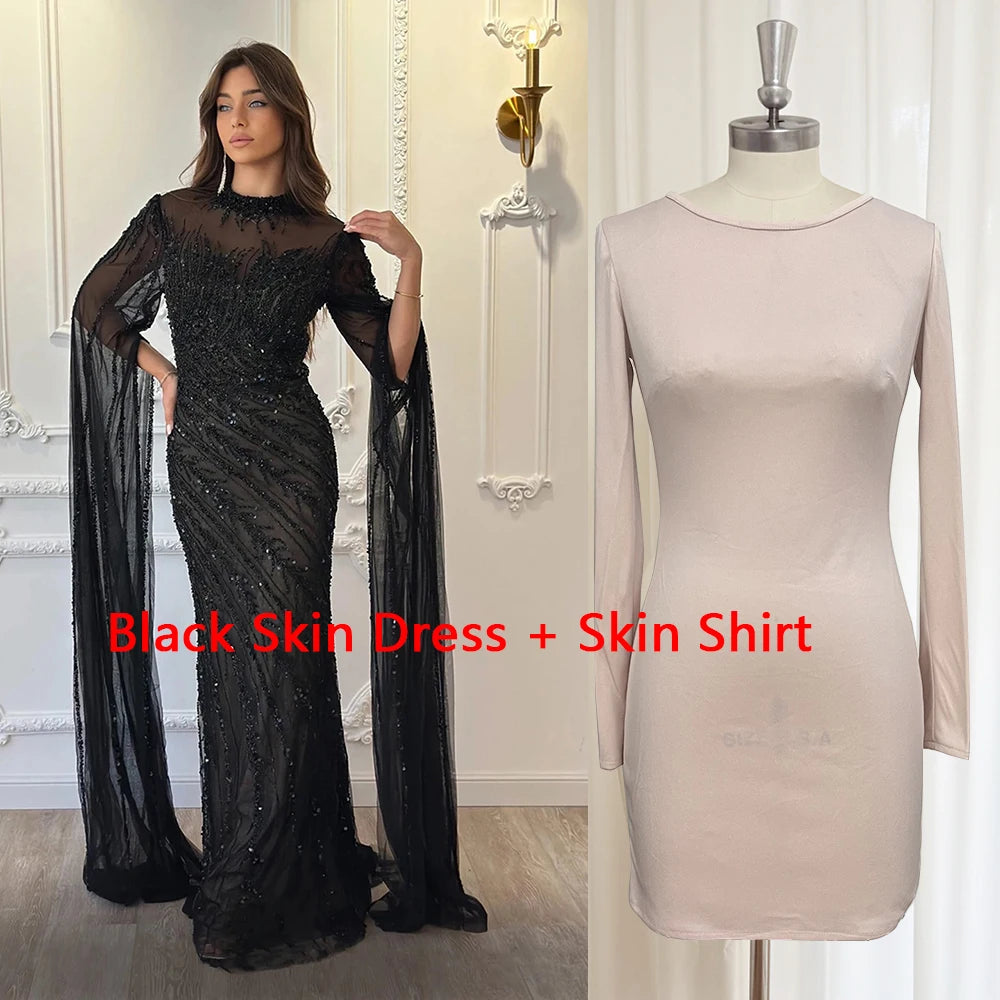 Luxury Beaded Mermaid Evening Gown | Cape Sleeve