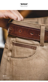 Maden Men's Khaki Selvedge Straight-Leg Jeans