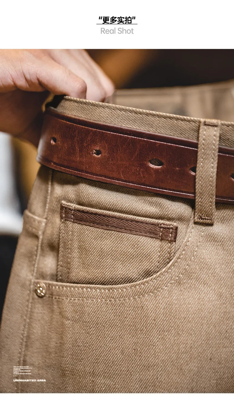 Maden Men's Khaki Selvedge Straight-Leg Jeans