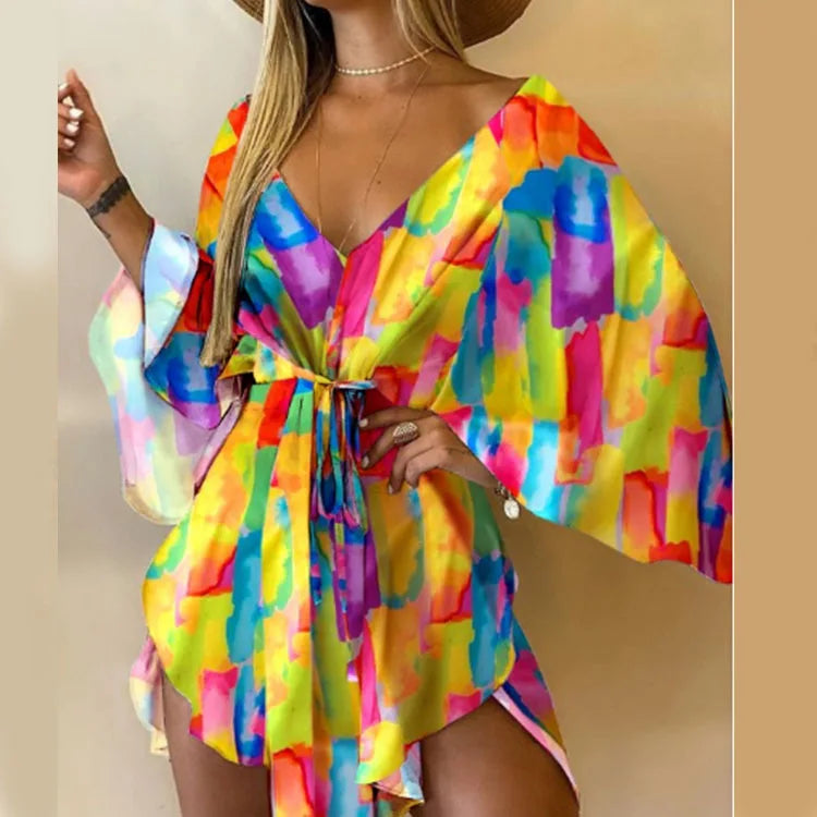 Bohemian Floral V-Neck Mini Dress