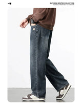 Spring Autumn American Retro Straight Jeans Men Streetwear Korean Fashion Loose Baggy Wide Leg Denim Pants Male Casual Trousers