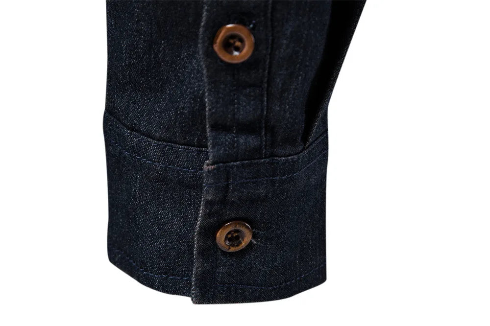2025 Autumn Cotton Denim Shirts Men Casual Long Sleeve Quality Cowboy Shirt Solid Color Slim Fit Elastic Navy Blue Black Clothes
