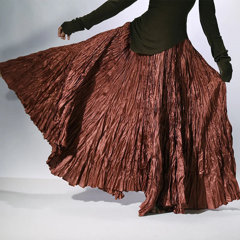 Elegant High-Waist Pleated Maxi Skirt for Women