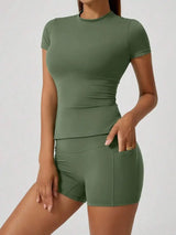 Women's Sculpting Sports Short Sleeve & High-Waist Shorts Set
