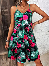Tropical Print V-Neck Summer Maxi Dress