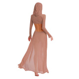 Women’s Hooded Mask Sheer Maxi Dress