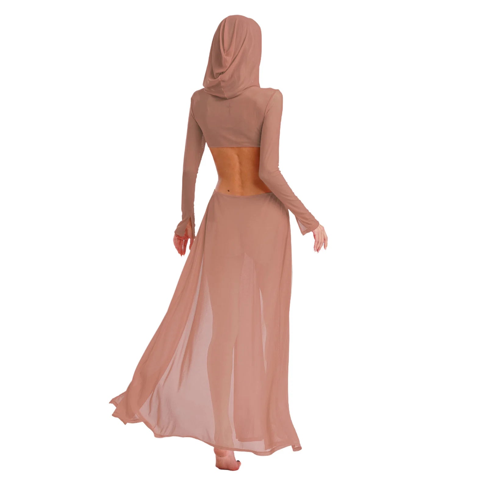 Women’s Hooded Mask Sheer Maxi Dress