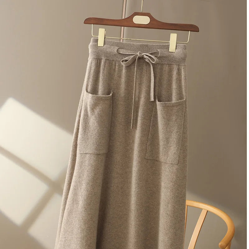 Wool A-Line Midi Skirt – Women's Knit Autumn Winter