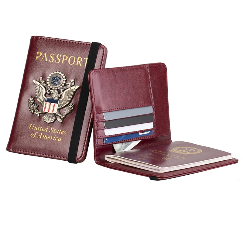 USA Passport Cover PU Leather, Personalized American Passport Holder for Men & Women, US Travel Document Case