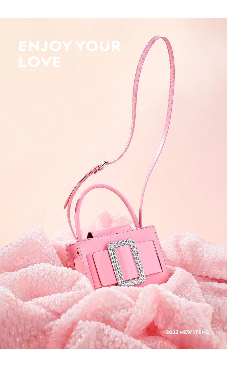BAFELLI 2026 NEW WOMEN'S FASHION PINK EVENING HANDBAG SHOULDER BOXY BAG CASUAL PURSE LUXURY BRAND DESIGNER LEATHER TREND LADY
