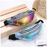 DX Holographic Fanny Pack Hologram Waist Bag Laser Beach Travel Banana Hip Bum Zip Waist Bags Women Belt Bag For Girls