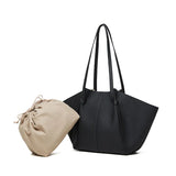 New Women's Large Capacity Cowhide Tote Fashionable Bat Wing Design Genuine Leather Handbag for Commuting Versatile Ladies Bag