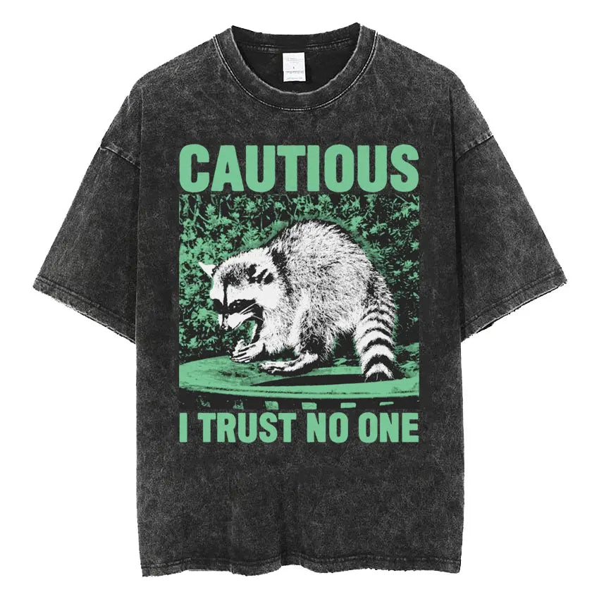 The Horrors Are Never Ending Yet I Remain Silly T-shirt Funny Japanese Style Frog Retro Washed T Shirt Men's Oversized Tees Tops