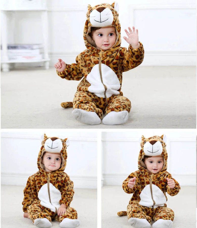 Animal Theme Flannel Baby Romper