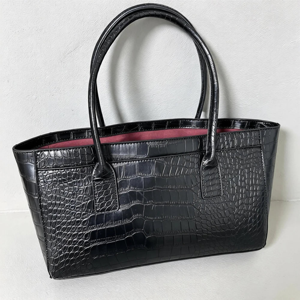 Crocodile Grain Embossed Top Handle Handbag,Luxury Tote Bag,Commute Work Chic Everyday Women Underarm Shoulder Bag,Black,Green