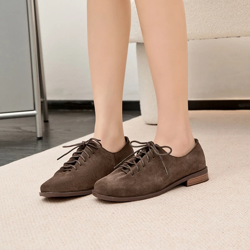 AIYUQI Women's Genuine Leather Lace-Up Oxford Loafers
