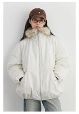 Women's Hooded Down Jacket with Faux Fur Collar