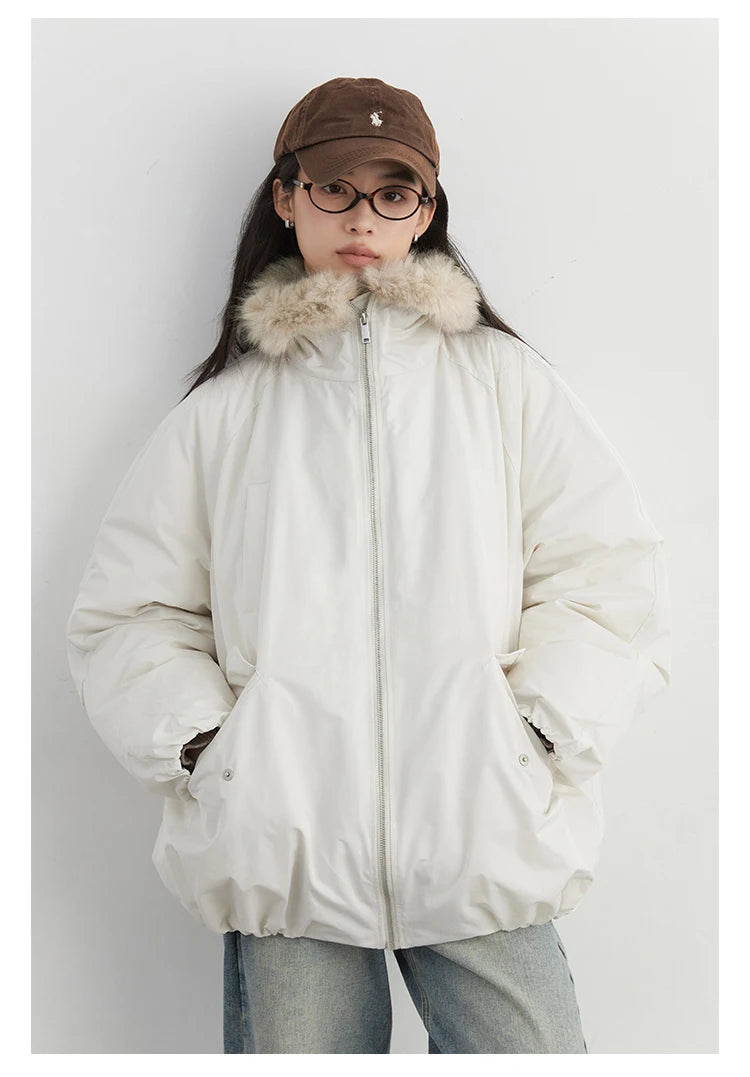 Women's Hooded Down Jacket with Faux Fur Collar