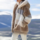 Hooded Plaid Spliced Winter Coat
