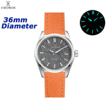 Cronos Men Watch 36mm Automatic PT5000 Miyota 9015 Movement Wristwatches White Dial Birch Pattern Sapphire 10 ATM L6048M