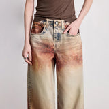 TOYOUTH Women Jeans 2026 Spring New Wilderness Wasteland Style Mid Low Waist Loose Printed Wide Leg Pants