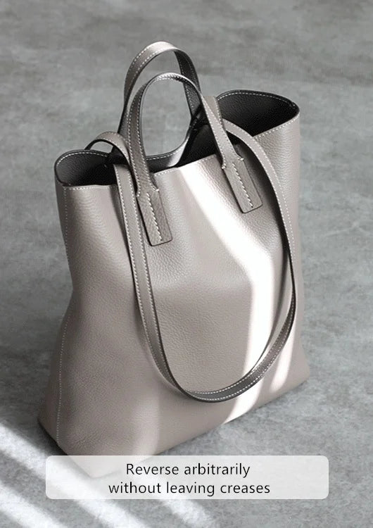 JAZZQ Reversible Genuine Leather Tote | First-Layer Cowhide