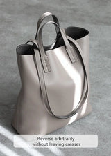 JAZZQ Reversible Genuine Leather Tote | First-Layer Cowhide