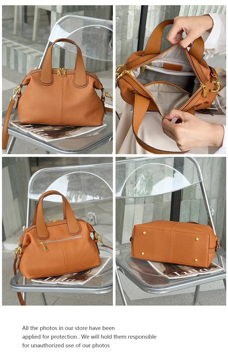 Women's Natural Cow Leather Bag Female Retro Cowhide Crossbody Bags Ladies Large Capacity Shoulder Bag for Middle aged Women