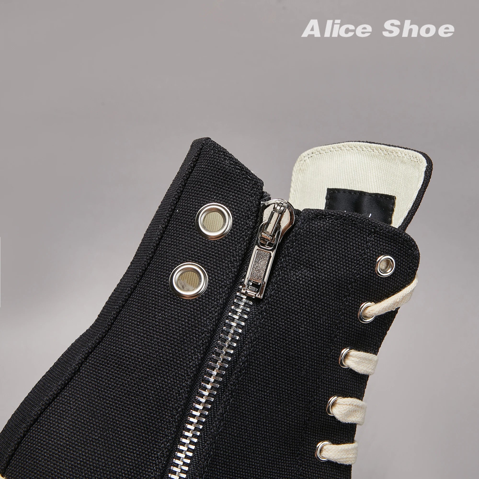 Brand Men Shoe Casual High Top Women Sneaker Quality Black Ankle Boot Designer Leather Zipper Metal Hole Luxury Laces Flat Shoe