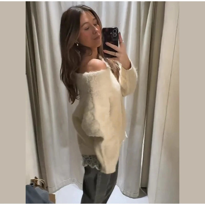 Chic V-neck Knitted Lace-up Women Cardigan Elegant Solid Full Sleeve Loose Cropped Sweater 2026 Lady Commute Office Cardigans